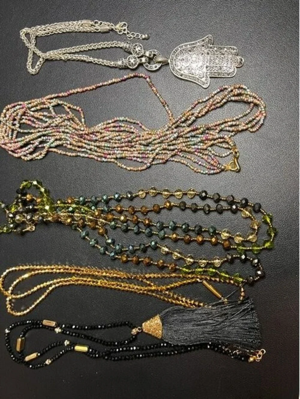B6615 5pc lot Hamsa Hand beaded Necklace  Silver Tone gold tone tassel assorted